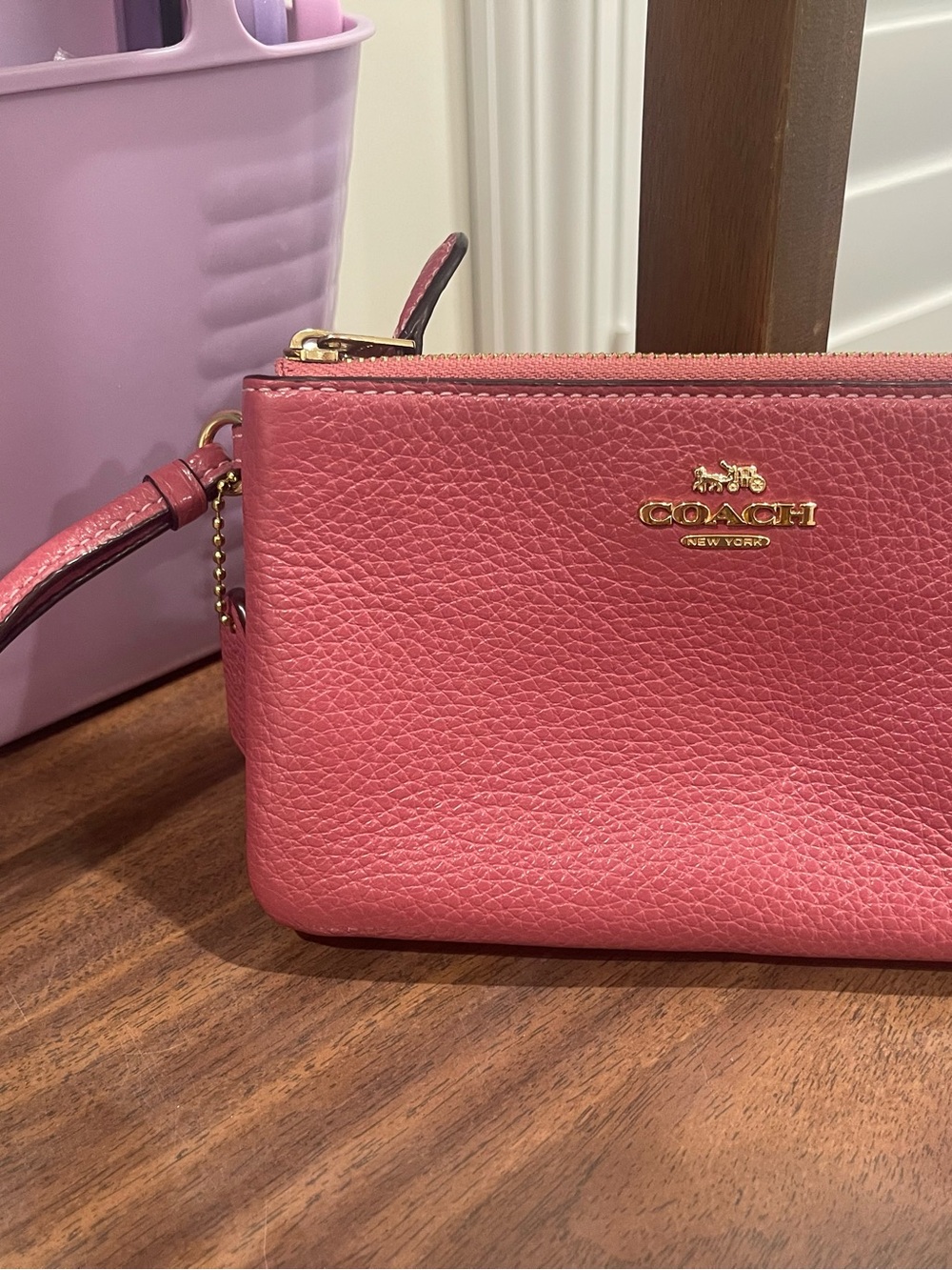 Coach Pebble Leather Wristlet in Rose Pink